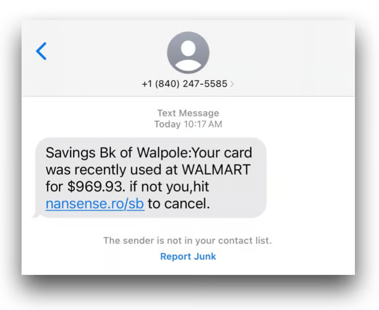 Text scam example