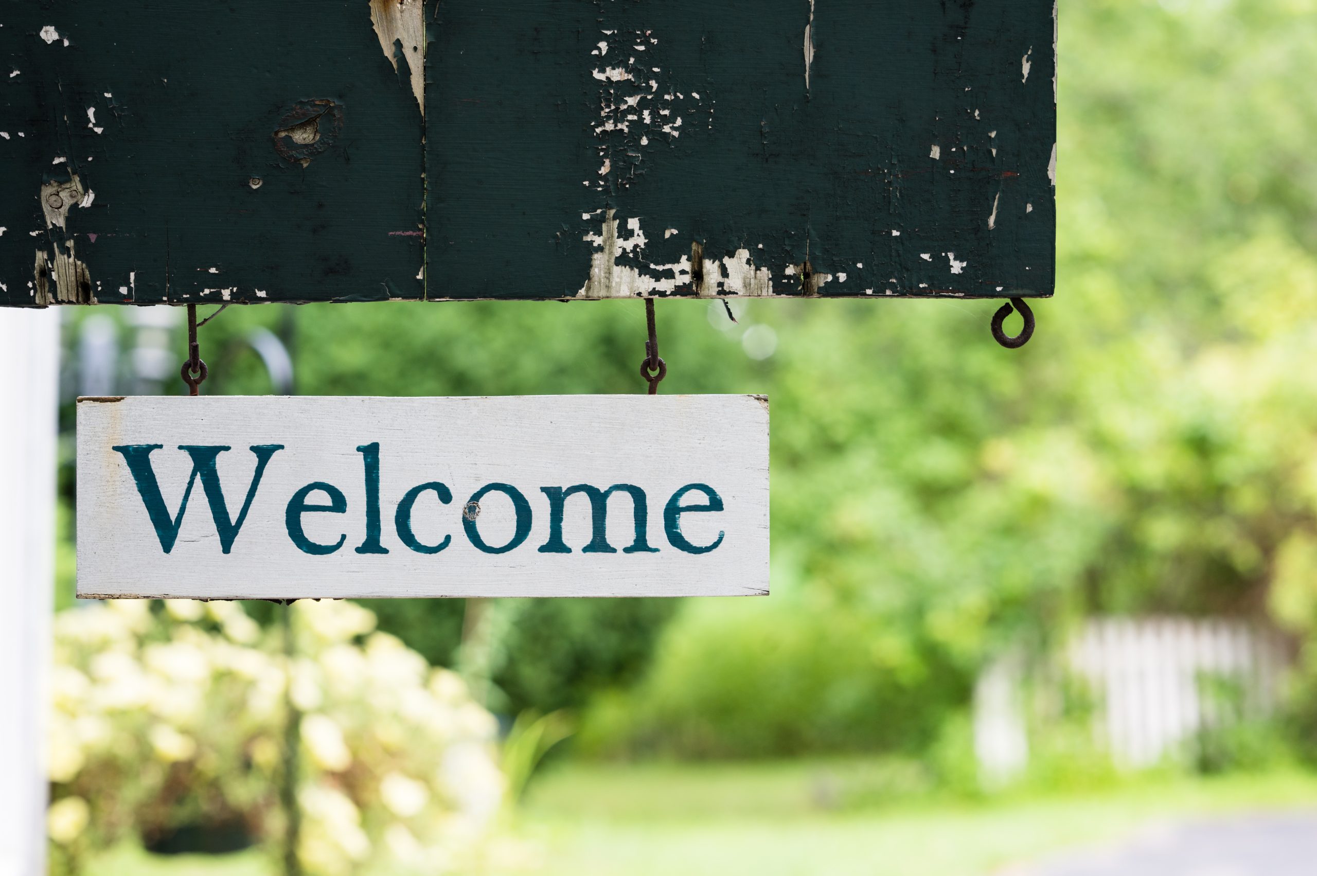 A Welcome sign at the Carriage Barn Inn